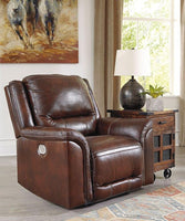 Catanzaro Mahogany Power Recliner w/ Adjustable Headrest-Jennifer Furniture