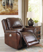 Catanzaro Mahogany Power Recliner w/ Adjustable Headrest-Jennifer Furniture