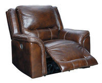 Catanzaro Mahogany Power Recliner w/ Adjustable Headrest-Jennifer Furniture