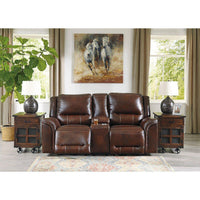 Catanzaro Mahogany Power Reclining Console Loveseat w/ Adjustable Headrests-Jennifer Furniture