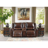 Catanzaro Mahogany Power Reclining Console Loveseat w/ Adjustable Headrests