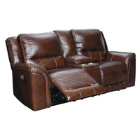 Catanzaro Mahogany Power Reclining Console Loveseat w/ Adjustable Headrests-Jennifer Furniture