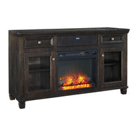 Wooden Brown T.V stands with fireplace and audio speakers