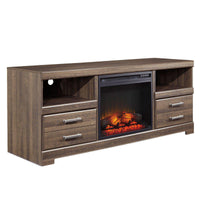 Wooden Brown T.V stands with Fireplace Insert