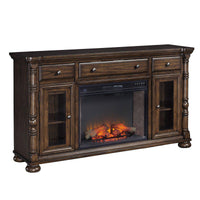 Wooden Brown T.V stands with Fire Place Insert